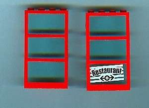 Used LEGO 1 x 4 x 6 Red Window & Doors Blue Glass  