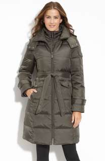Ellen Tracy Long Quilted Coat with Detachable Hood  