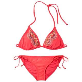   ® Juniors Beaded 2 Piece Bikini Swimsuit   Coral/Multicolor