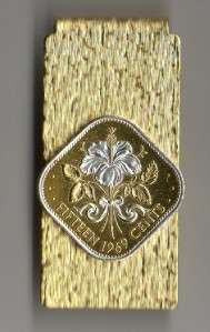 Gold/Silver Coin Money Clip, Bahamas White Hibiscus  