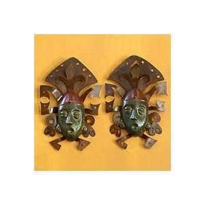  NOVICA Iron and ceramic wall adornment, Maya Masks (pair 