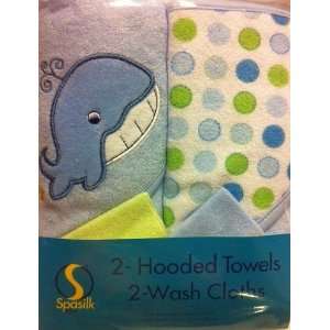  SpaSilk 2 Pack Hooded Bath Towel with 2 Washcloths Boy 