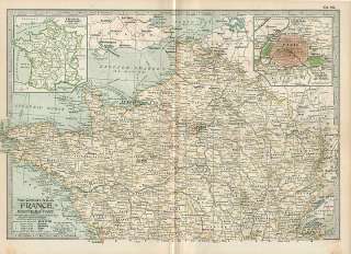 FRANCE set of 3 authentic Antique Maps 30x40cm PARIS 108 years old 