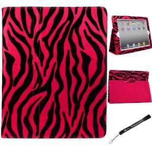 Hot Pink Zebra Smart Faux Leather Kickstand Portfolio Padfolio Stand 