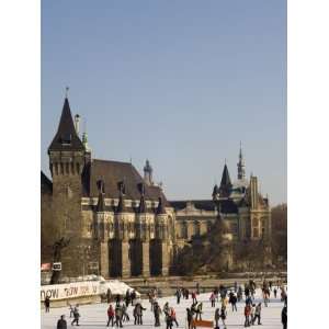  Skating on Ice Rink, with Vajdahunyad Castle in the 