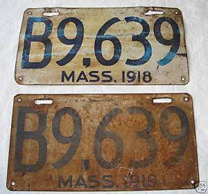 Pair 1918 MASSACHUSETTS license plates B9639  