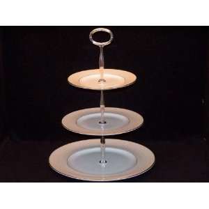 Monique Lhuillier Waterford China Etoile Platinum Hostess Tray 3 Tier 