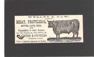 1800s WYLLYS A. LAW MEAT, PROVISIONS AD, NEW HAVEN, CT  