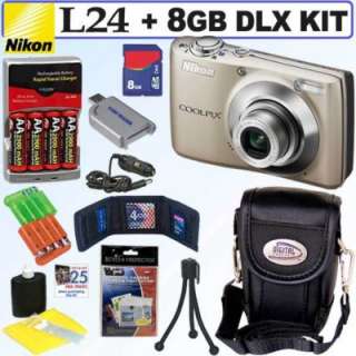 Nikon Coolpix L24 14MP Digital Camera Silver Deluxe Kit 610563301577 