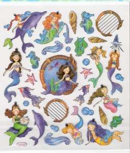 10 different Mermaids & more stickers silver outline  