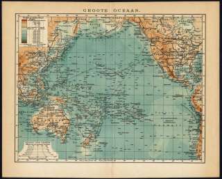 Antique Map PACIFIC OCEAN AUSTRALIA Meyers 1895  