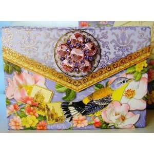   Cards in Brooch Keepsake Box Yellow Finch & Pink Roses