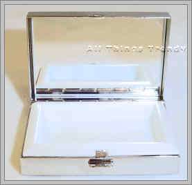 Ladies Mirrored Pill Box Trinket Box w/ Swarovski Crystal   Silver 