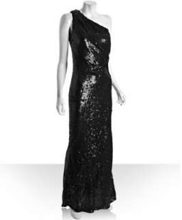 by Allen Schwartz black sequin one shoulder long dress 