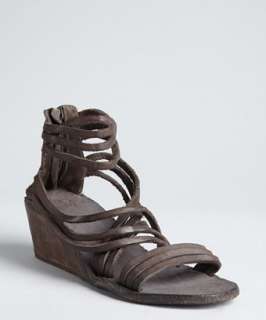 Ash dark brown distressed leather Ninphe wedge sandals   up 