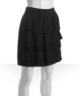 BCBGMAXAZRIA black woven draped ruffle front skirt