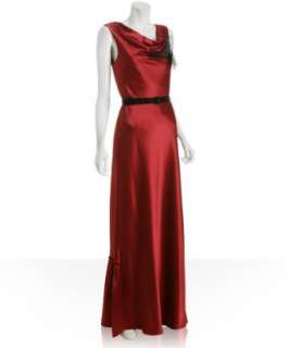 Vera Wang Lavender Label red sateen beaded cowlneck gown   up 