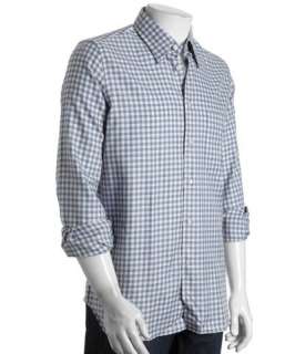 Corneliani ID light blue check print cotton button front shirt