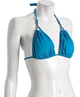 Carmen Marc Valvo turquoise Ivory Coast triangle halter bikini top 