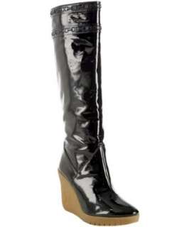 Celine black patent leather tall wedge boots  