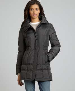 Cole Haan steel quilted cinched waist hooded down jacket