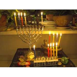 Jewish Festival of Hanukkah, Three Hanukiah with Four Candles Each 