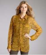 Equipment Femme mustard python print silk chiffon button front blouse 