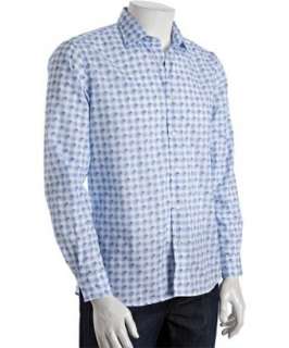 Etro sky blue turtle gingham cotton Tom button front shirt   