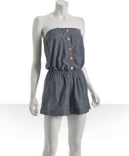 Necessary Objects navy cotton chambray strapless jumper   up 