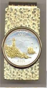 Gold on Silver Maine Quarter Hinged Money Clip  
