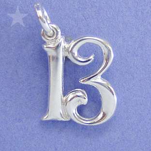 13 THIRTEEN NUMBER Sterling Silver Charm Pendant  