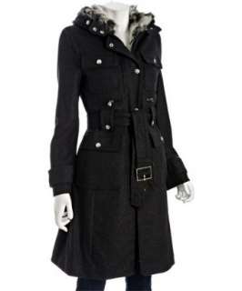 Laundry by Shelli Segal charcoal wool blend belted hood trenchcoat 