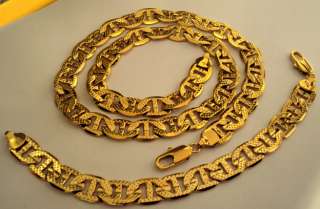   mens 18K yellow gold GF dull polish sun necklace 23.6 bracelet sets