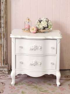   Cottage Chic White Single 2 Drawer French Style Nightstand Roses
