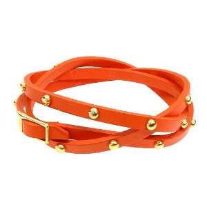    Orange Gold Studded Italian Calf Leather Wrap Bracelet Jewelry