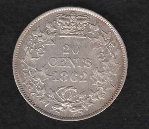 1862 Silver New Brunswick Twenty Cent Coin  
