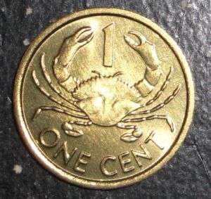 Seychelles 1 cent Mud crab animal wildlife coin  