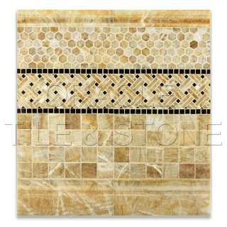 Premium Honey Onyx Polished Mosaic Tile on Mesh  