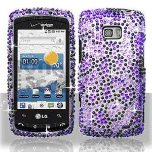 LG VS740 Ally US740 Apex Full Diamond Purple Black Leopard Case Cover 
