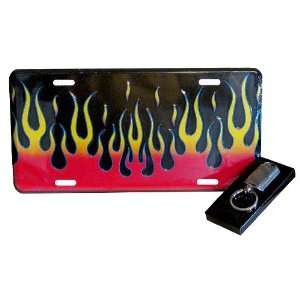  Flames License Plate Black/Yellow/Red (with Key Chain 
