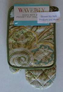   Green Yellow Paisley Shawl Oven Mitt Pocket Pot Holder NeW  