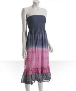 Free People plum tie dye silk smocked strapless dress   up to 