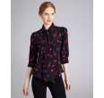 halston heritage black sequined heart silk button front tie blouse