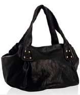 style #304252601 black leather gathered bucket tote