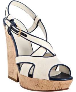 Yves Saint Laurent off white canvas Deauville 105 cork slingback 