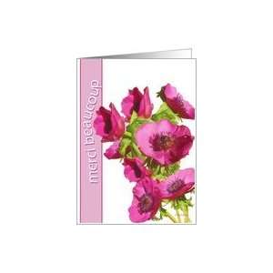 merci beaucoup french thank you pink anemones flowers Card