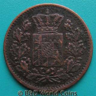 GERMANY BAVARIA 1863 1 PFENNIG PFENNING 17mm COPPER  