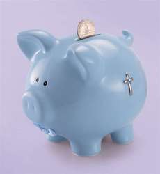 Blue Ceramic Faith inspired Piggy Bank for Baby NIB  