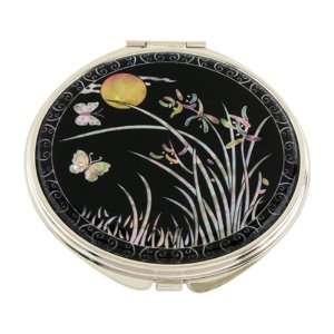 Mother of Pearl Orchid Flower and Yellow Moon Design Double Compact 