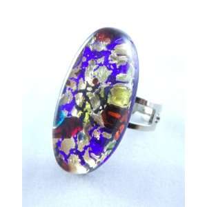   Multi Color Gold Oval Venetian Murano Glass Adjustable Ring Jewelry